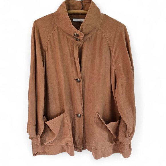 J.Jill Pure Jill Jackets & Blazers - J.Jill Pure Jill Elements Womens 2X Linen Jacket Brown Hip Length Pockets